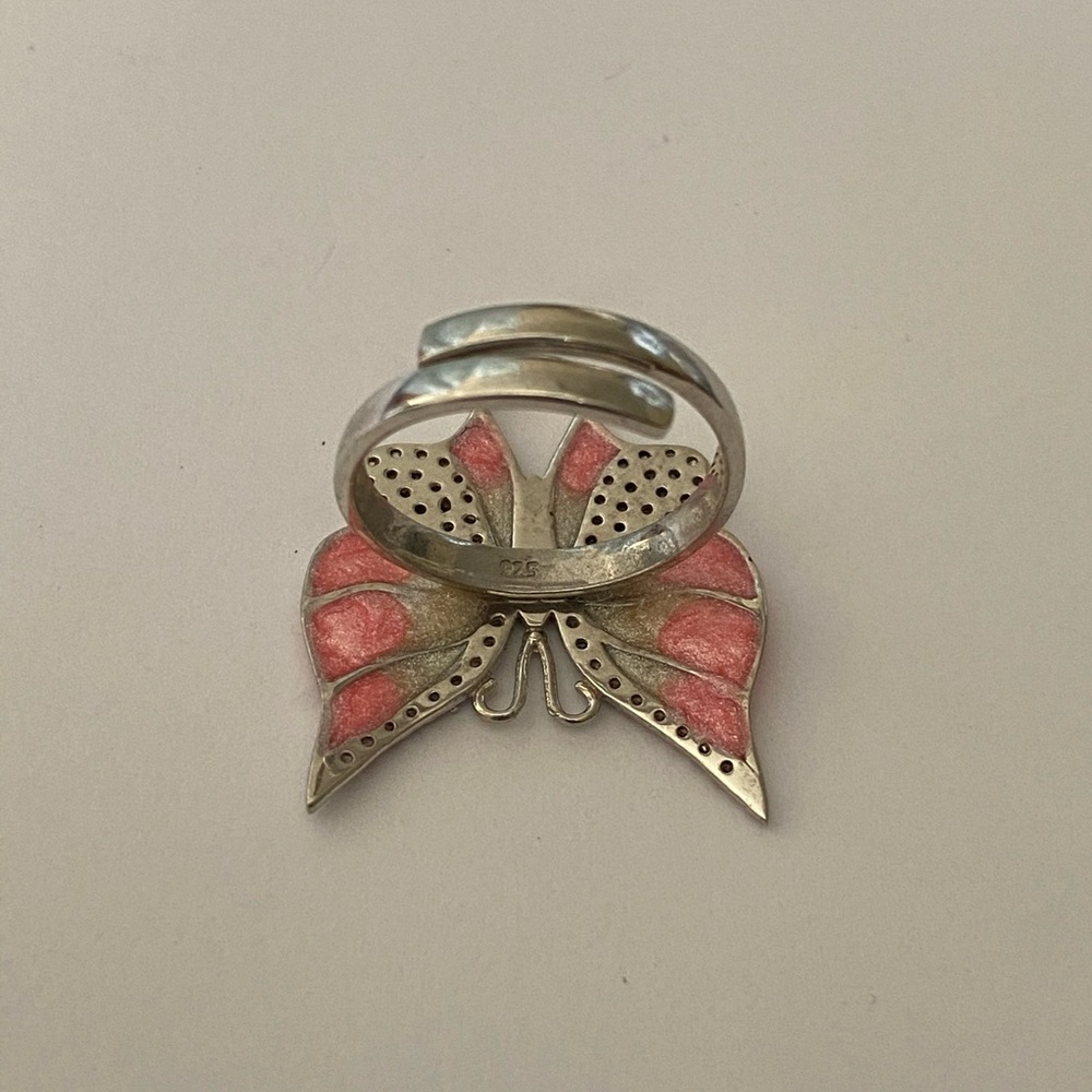 Butterfly ring enamel 925 silver size adjustable handmade - Picture 4 of 5